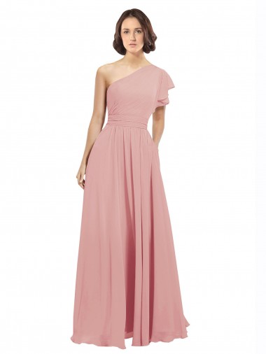A-Linien Eine-Schulter Chiffon Lange Brautjungfernkleider Verkäufer