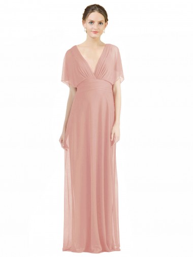 A-Linien V-Ausschnitt Chiffon Lange Brautjungfernkleider Verkäufer