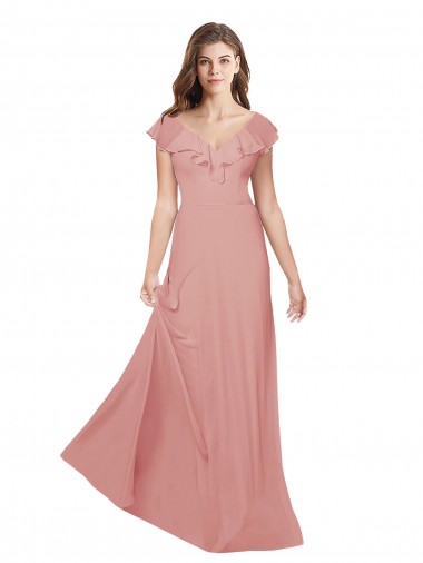 A-Linien V-Ausschnitt Chiffon Lange Brautjungfernkleider Verkäufer