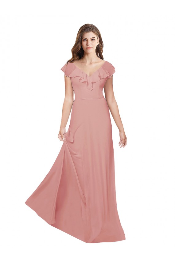 A-Linien V-Ausschnitt Chiffon Lange Brautjungfernkleider Verkäufer