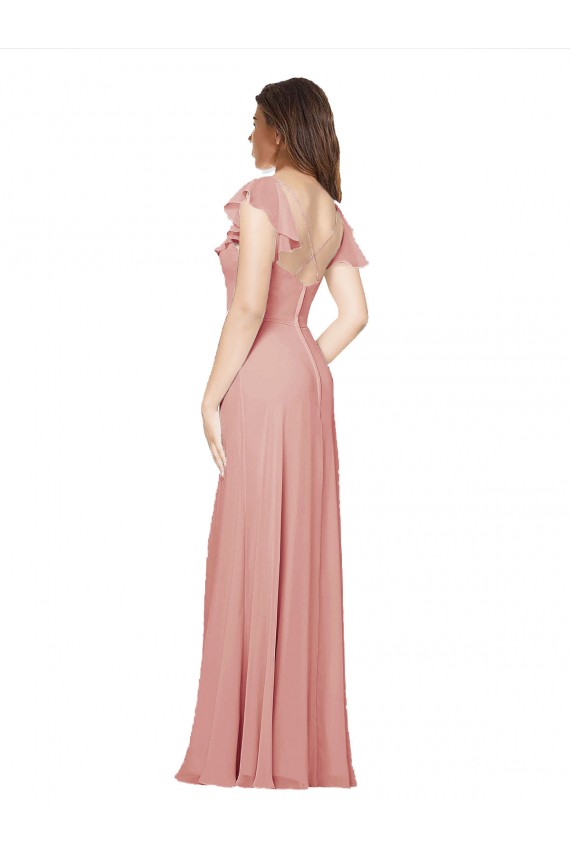 A-Linien V-Ausschnitt Chiffon Lange Brautjungfernkleider Verkäufer