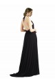 Austernsilber A-Linien Neckholder Chiffon Lange Brautjungfernkleider Verkäufer