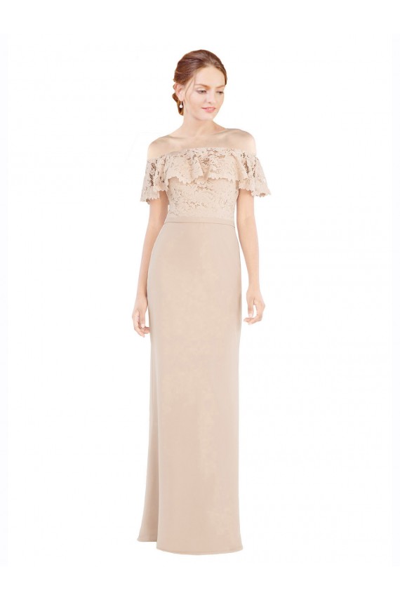 Champagner A-Linien Off-Schulter Chiffon Spitze Lange Brautjungfernkleider / Abiballkleider Verkäufer