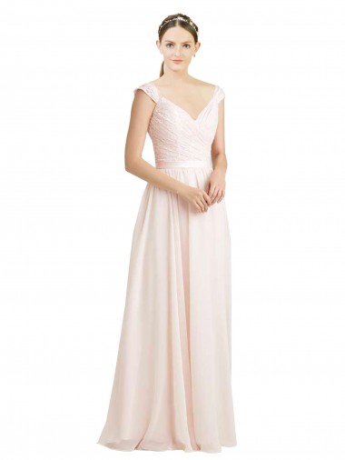 Creme Rosa A-Linien Chiffon Spitze Lange Brautjungfernkleider Verkäufer