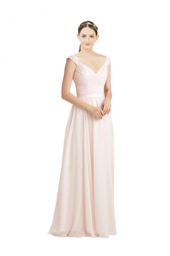 Creme Rosa A-Linien Chiffon Spitze Lange Brautjungfernkleider Verkäufer