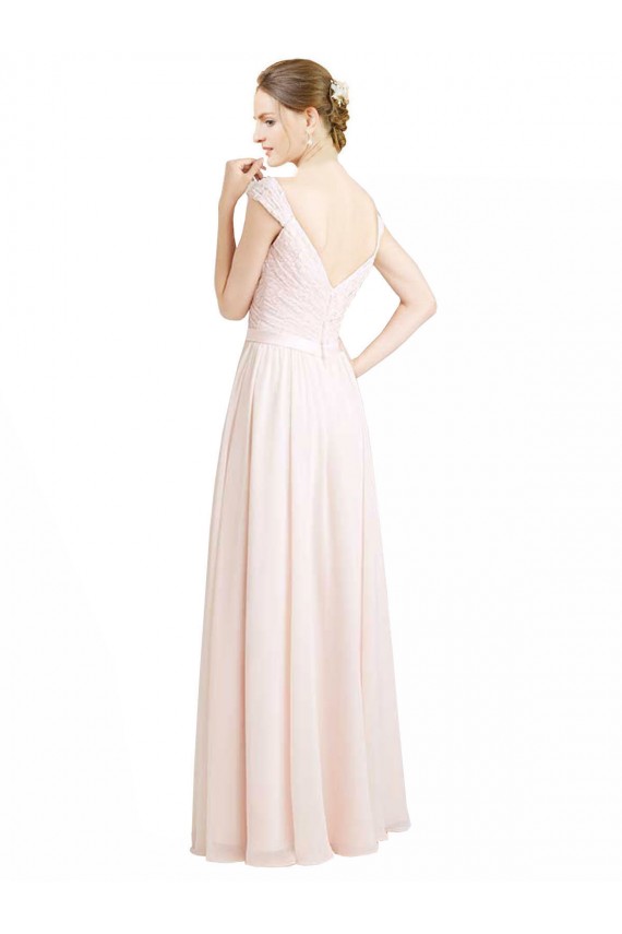 Creme Rosa A-Linien Chiffon Spitze Lange Brautjungfernkleider Verkäufer