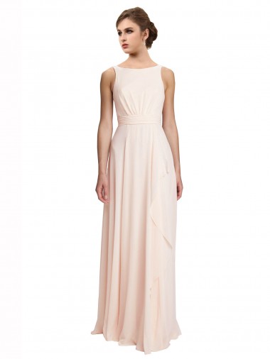 Creme Rosa A-Linien Stehkragen Ausschnitt Chiffon Lange Brautjungfernkleider Verkäufer