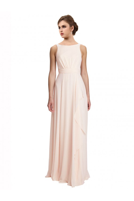 Creme Rosa A-Linien Stehkragen Ausschnitt Chiffon Lange Brautjungfernkleider Verkäufer