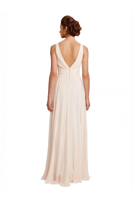 Creme Rosa A-Linien Stehkragen Ausschnitt Chiffon Lange Brautjungfernkleider Verkäufer