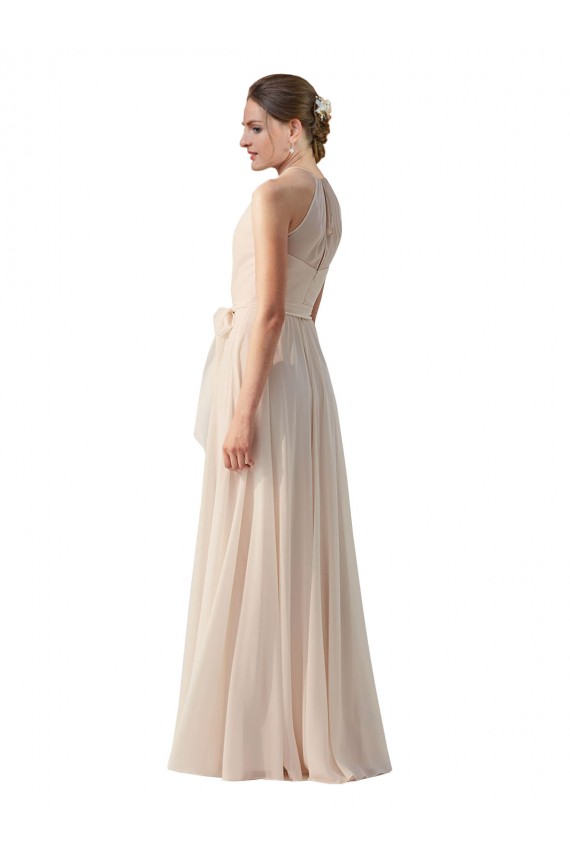 Creme Rosa A-Linien Stehkragen Ausschnitt Chiffon Lange Brautjungfernkleider Verkäufer