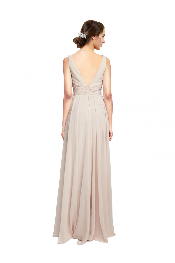 Creme Rosa A-Linien V-Ausschnitt Chiffon Lange Brautjungfernkleider Verkäufer