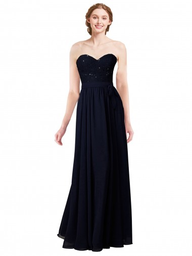 Dunkelmarine A-Linien Chiffon Lange Brautjungfernkleider Verkäufer