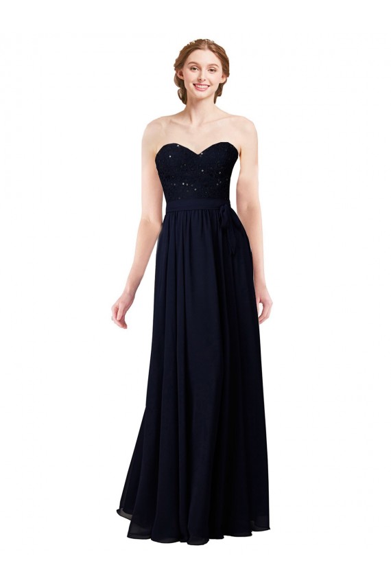 Dunkelmarine A-Linien Chiffon Lange Brautjungfernkleider Verkäufer