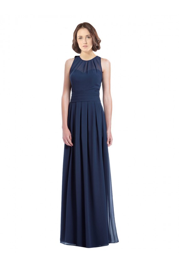 Dunkelmarine A-Linien Neckholder Chiffon Lange Brautjungfernkleider Verkäufer