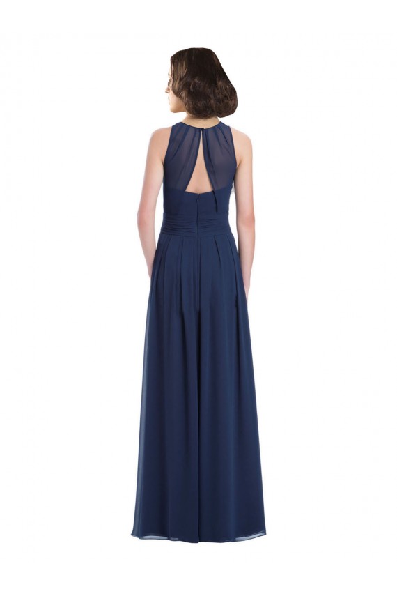 Dunkelmarine A-Linien Neckholder Chiffon Lange Brautjungfernkleider Verkäufer