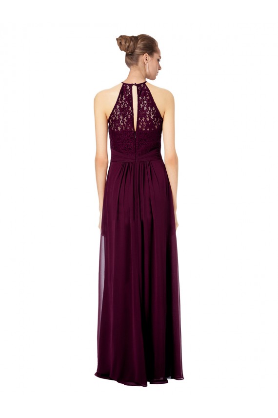 Dunkelmarine A-Linien Neckholder Illusion Ausschnitt Chiffon Spitze Lange Brautjungfernkleider Verkäufer