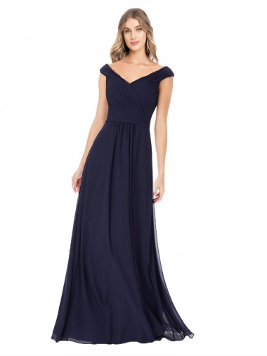 Dunkelmarine A-Linien Off-Schulter Chiffon Lange Brautjungfernkleider Verkäufer