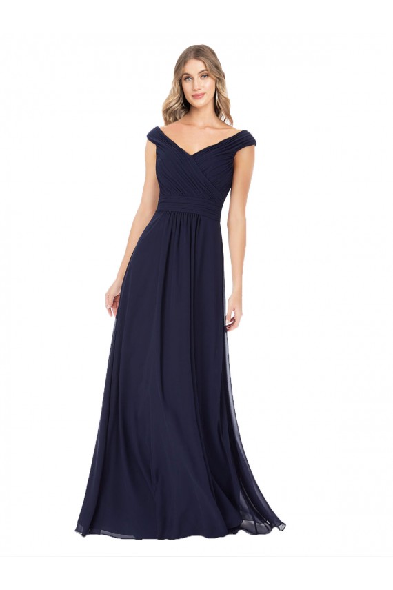 Dunkelmarine A-Linien Off-Schulter Chiffon Lange Brautjungfernkleider Verkäufer