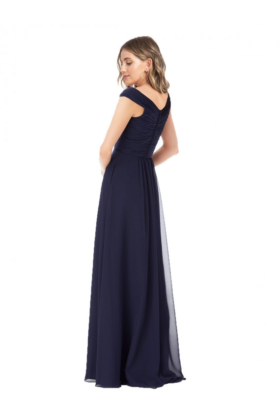 Dunkelmarine A-Linien Off-Schulter Chiffon Lange Brautjungfernkleider Verkäufer