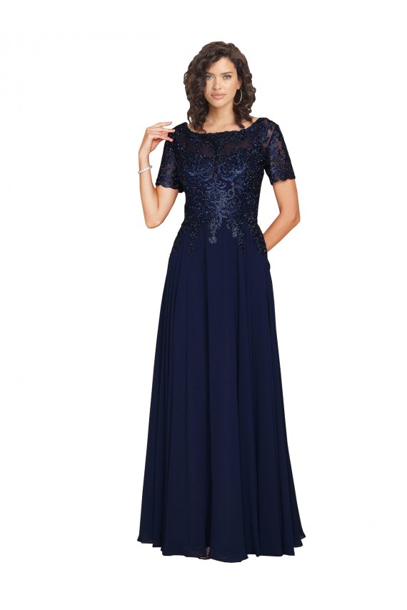 Dunkelmarine A-Linien Runder Ausschnitt Chiffon Lange Brautjungfernkleider / Abiballkleider Verkäufer