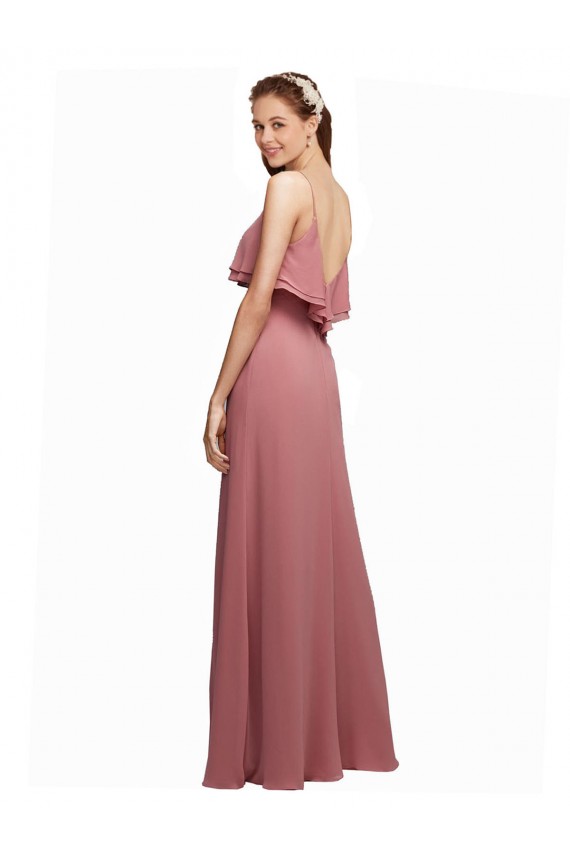 Dunkelmarine A-Linien Spaghetti-Träger Scoop Chiffon Lange Brautjungfernkleider Verkäufer
