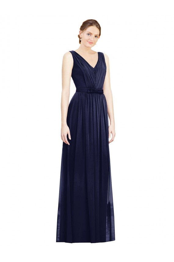 Dunkelmarine A-Linien V-Ausschnitt Chiffon Lange Brautjungfernkleider Verkäufer