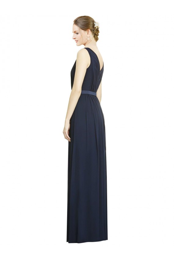 Dunkelmarine A-Linien V-Ausschnitt Chiffon Lange Brautjungfernkleider Verkäufer