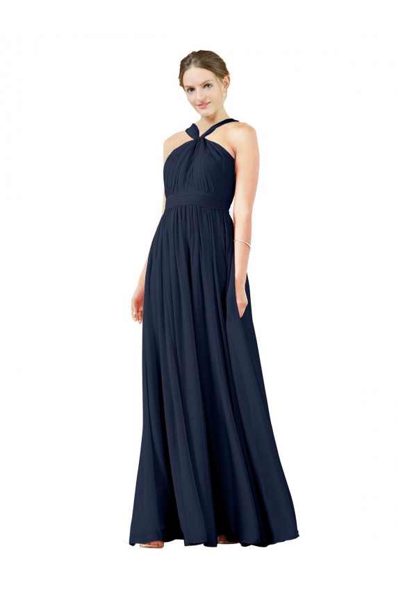 Dunkelmarine A-Linien V-Ausschnitt Chiffon Lange Brautjungfernkleider Verkäufer