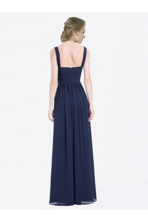 Dunkelmarine A-Linien V-Ausschnitt Chiffon Lange Brautjungfernkleider Verkäufer