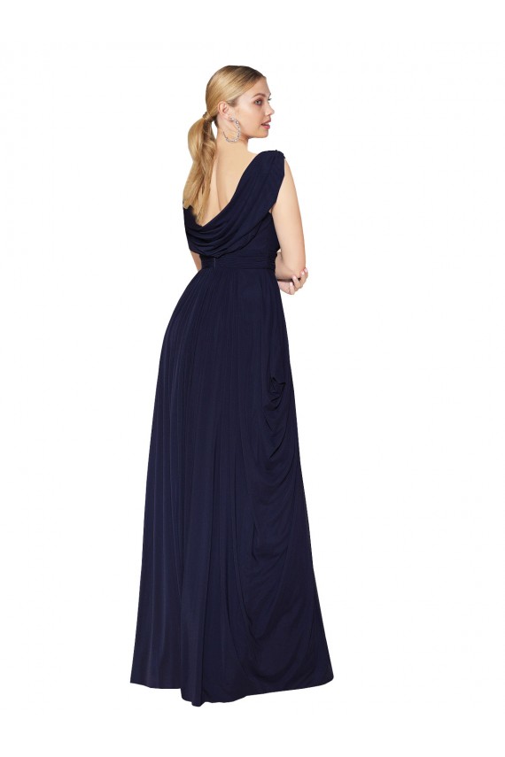 Dunkelmarine A-Linien V-Ausschnitt Chiffon Lange Formale Brautjungfernkleider / Abendkleider / Abiballkleider Verkäufer