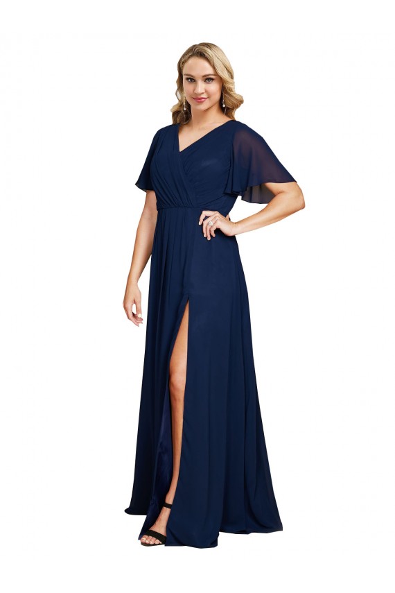 Dunkelmarine A-Linien V-Ausschnitt Chiffon Lange Formale Brautjungfernkleider / Abendkleider / Abiballkleider Verkäufer
