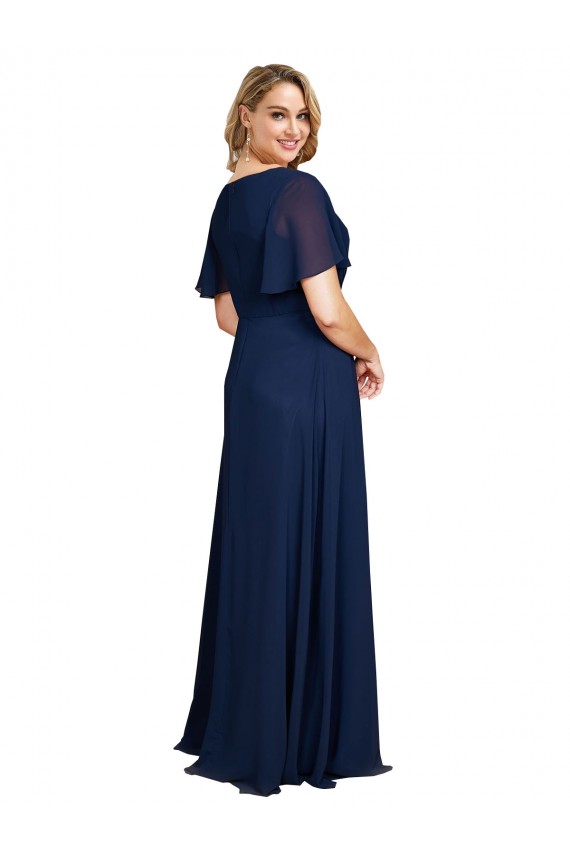 Dunkelmarine A-Linien V-Ausschnitt Chiffon Lange Formale Brautjungfernkleider / Abendkleider / Abiballkleider Verkäufer