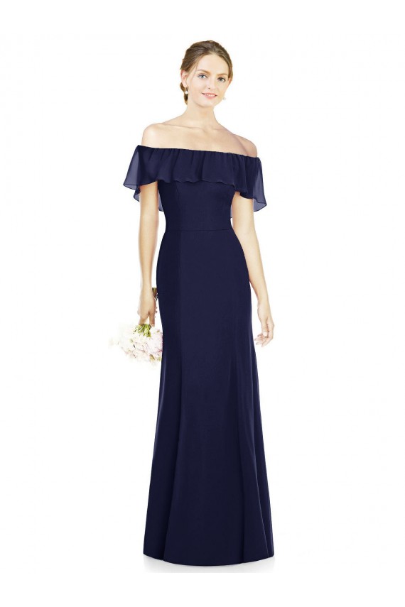 Dunkelmarine Trompete Off-Schulter Chiffon Lange Brautjungfernkleider Verkäufer
