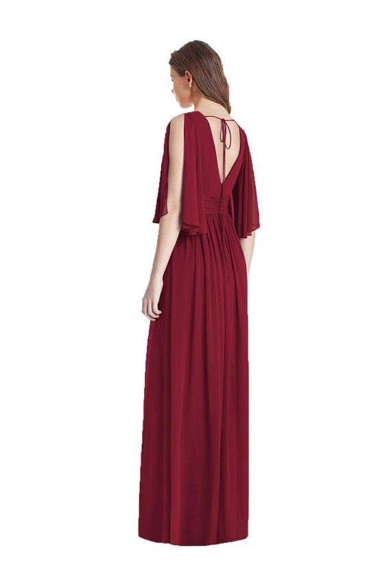Dunkelmarine Trompete V-Ausschnitt Chiffon Lange Brautjungfernkleider Verkäufer