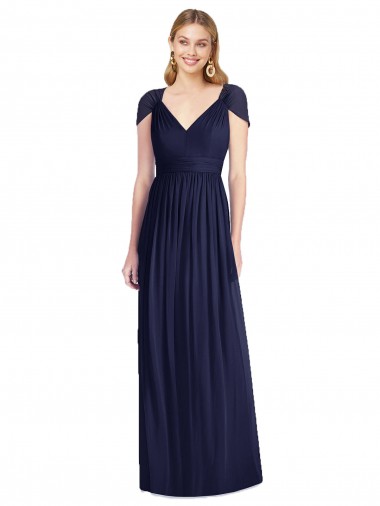 Dunkelmarine Trompete V-Ausschnitt Chiffon Lange Brautjungfernkleider Verkäufer