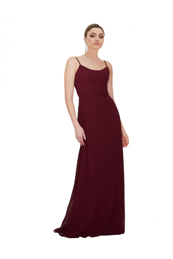 Dunkler Burgunder A-Linien Scoop Chiffon Lange Brautjungfernkleider Verkäufer