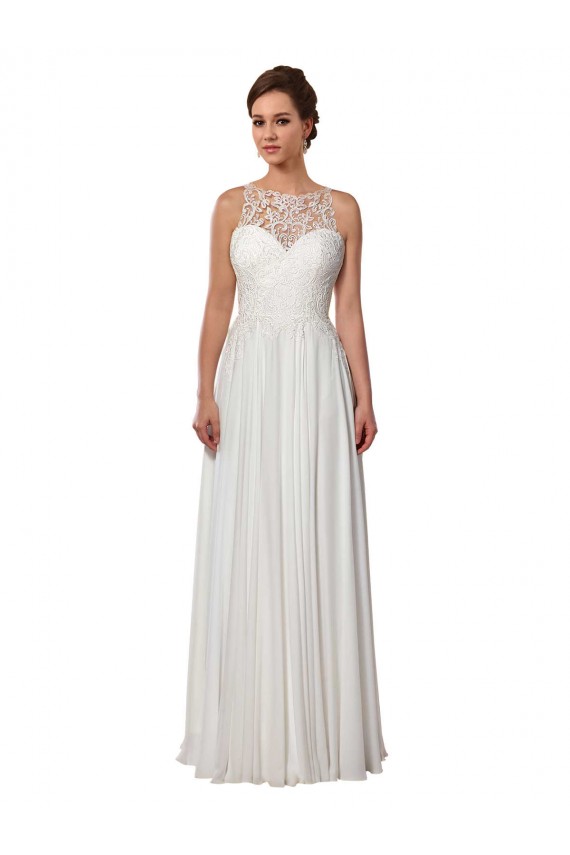 Elfenbein A-Linien Illusion Ausschnitt Sweep Zug Chiffon Boho Brautkleider Verkäufer