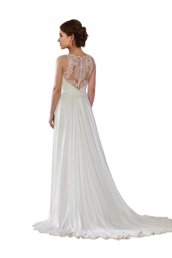 Elfenbein A-Linien Illusion Ausschnitt Sweep Zug Chiffon Boho Brautkleider Verkäufer