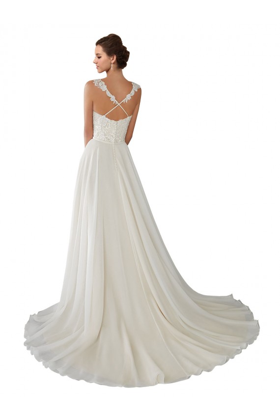 Elfenbein A-Linien Kapelle-schleppe Chiffon Spitze Brautkleider Verkäufer