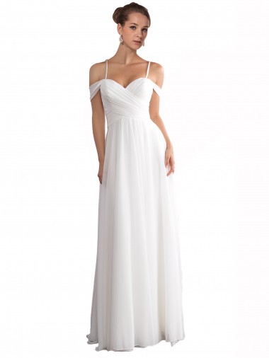 Elfenbein A-Linien Off-Schulter Sweep Zug Chiffon Strand Brautkleider Verkäufer