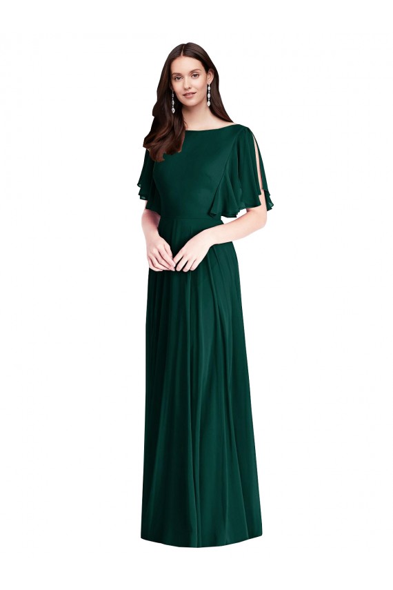 Evergrün A-Linien Chiffon Lange Brautjungfernkleider Verkäufer