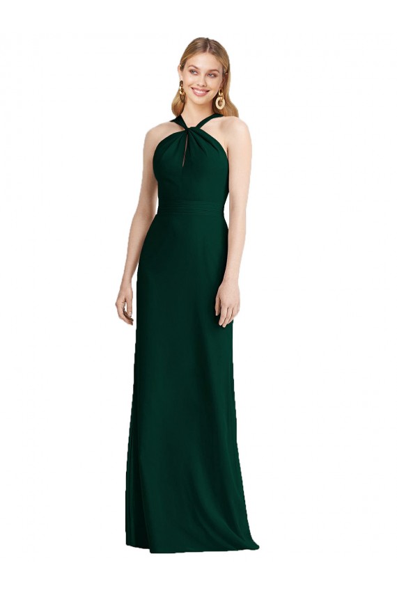 Evergrün Trompete Neckholder Chiffon Lange Brautjungfernkleider Verkäufer