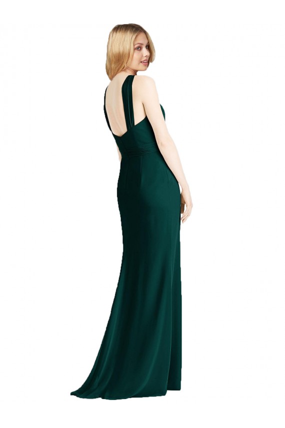 Evergrün Trompete Neckholder Chiffon Lange Brautjungfernkleider Verkäufer