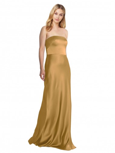 Gold A-Linien Trägerlos Stretch-Satin Lange Formale Brautjungfernkleider / Abendkleider / Abiballkleider Verkäufer