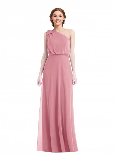 Hautrosa A-Linien Eine-Schulter Chiffon Lange Brautjungfernkleider Verkäufer