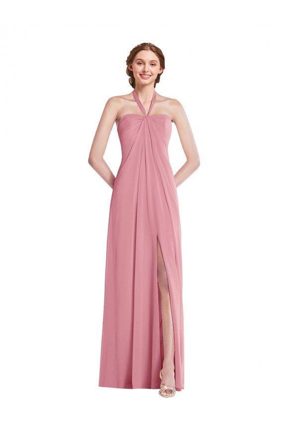 Hautrosa A-Linien Neckholder Chiffon Lange Brautjungfernkleider Verkäufer