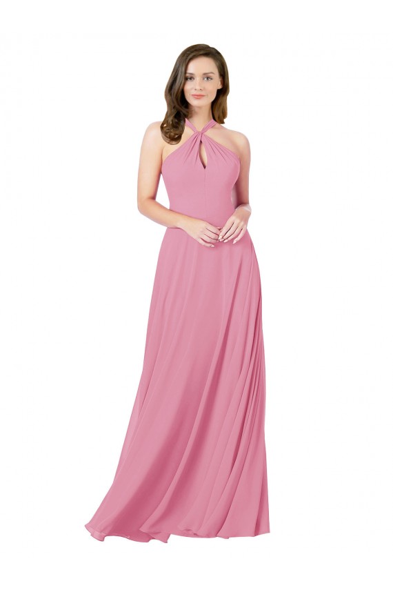 Hautrosa A-Linien Neckholder Chiffon Lange Brautjungfernkleider / Abiballkleider Verkäufer