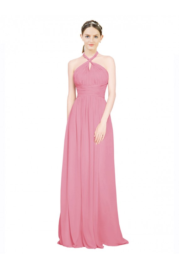 Hautrosa A-Linien Neckholder V-Ausschnitt Chiffon Lange Brautjungfernkleider Verkäufer