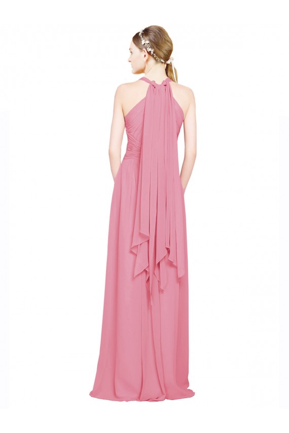 Hautrosa A-Linien Neckholder V-Ausschnitt Chiffon Lange Brautjungfernkleider Verkäufer