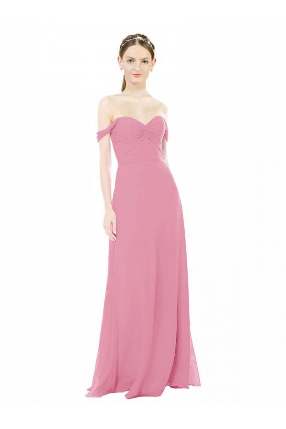 Hautrosa A-Linien Off-Schulter Chiffon Lange Brautjungfernkleider Verkäufer